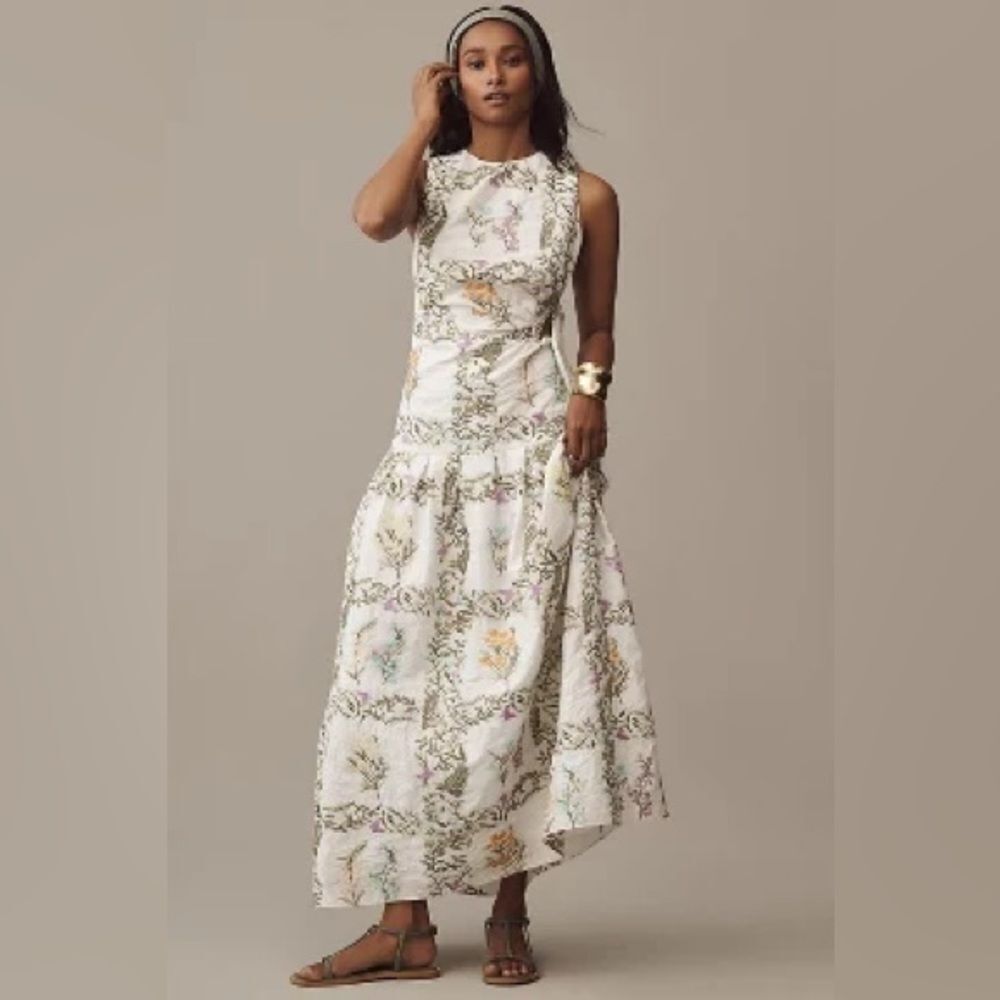 Anthropologie Forever That Girl Drop-Waist Floral Cutout Maxi Dress / size S - Picture 3 of 12
